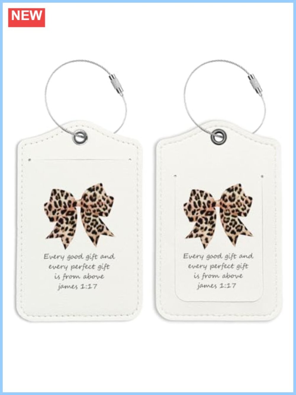 PU Leather Coquette Leopard Bow Luggage Tags 2 Pack Travel Suitcase ID Tags